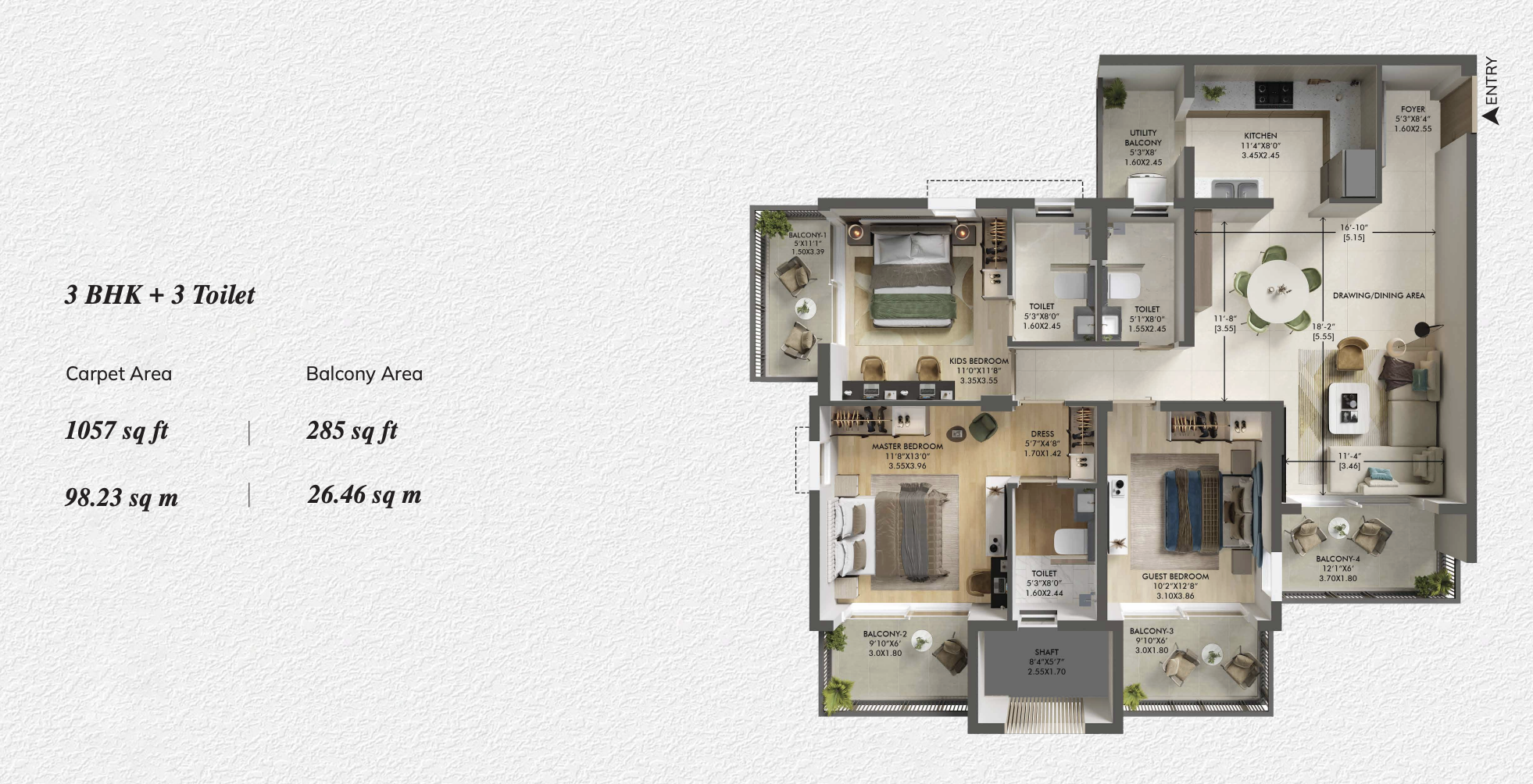 3 BHK · 3 BHK + 3T floor plan